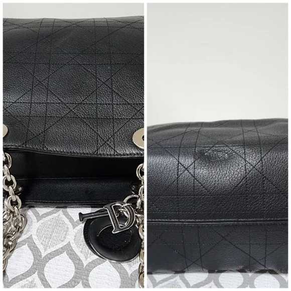 Authentic CHRISTIAN DIOR Grained Calfskin Leather Cannage Quilted Medium Ultradi - Picture 11 of 13